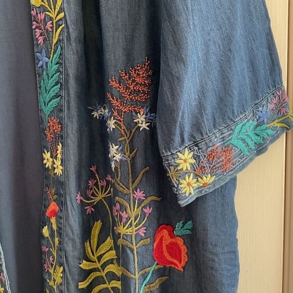 NWT Johnny WAS DENIM LYOCELL FULLY EMBROIDERED SIDE POCKET KIMONO SIZE US L … - Picture 4 of 15